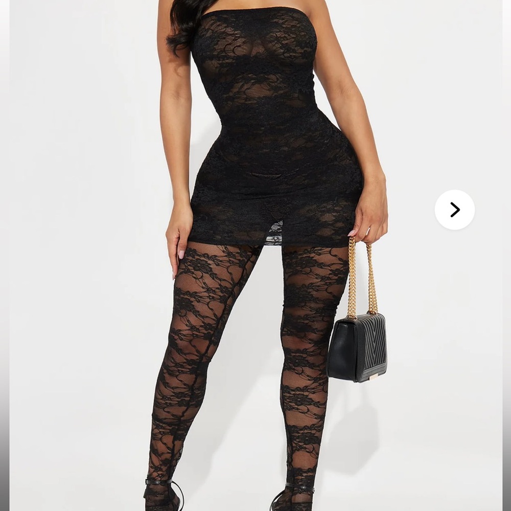 Black Lace Dress and Tights Set